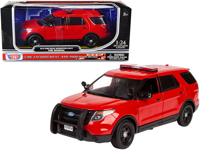 2015 Ford Police Interceptor Utility "Fire Marshal" Plain Red 1/24 Diecast Model Car by Motormax-0