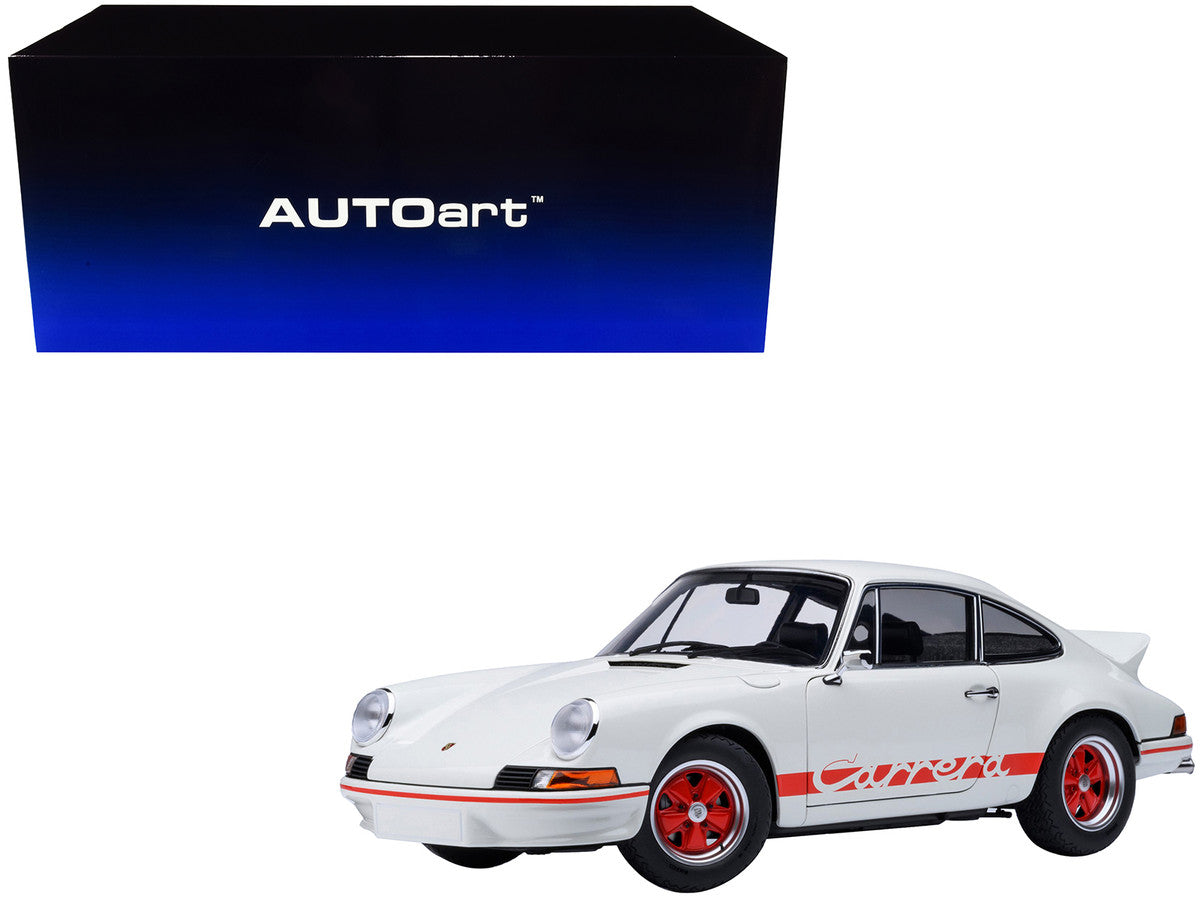 Porsche 911 Carrera 2.7 RS Grand Prix White with Red Stripes and Wheels 1/18 Model Car by Autoart-4