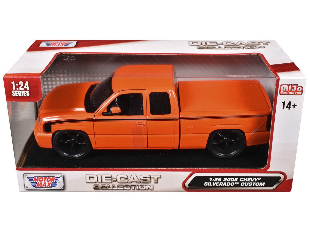 2006 Chevrolet Silverado Custom Pickup Truck Orange Metallic with Black Stripes "Die-Cast Collection" Series 1/25 Diecast Model Car by Motormax-2