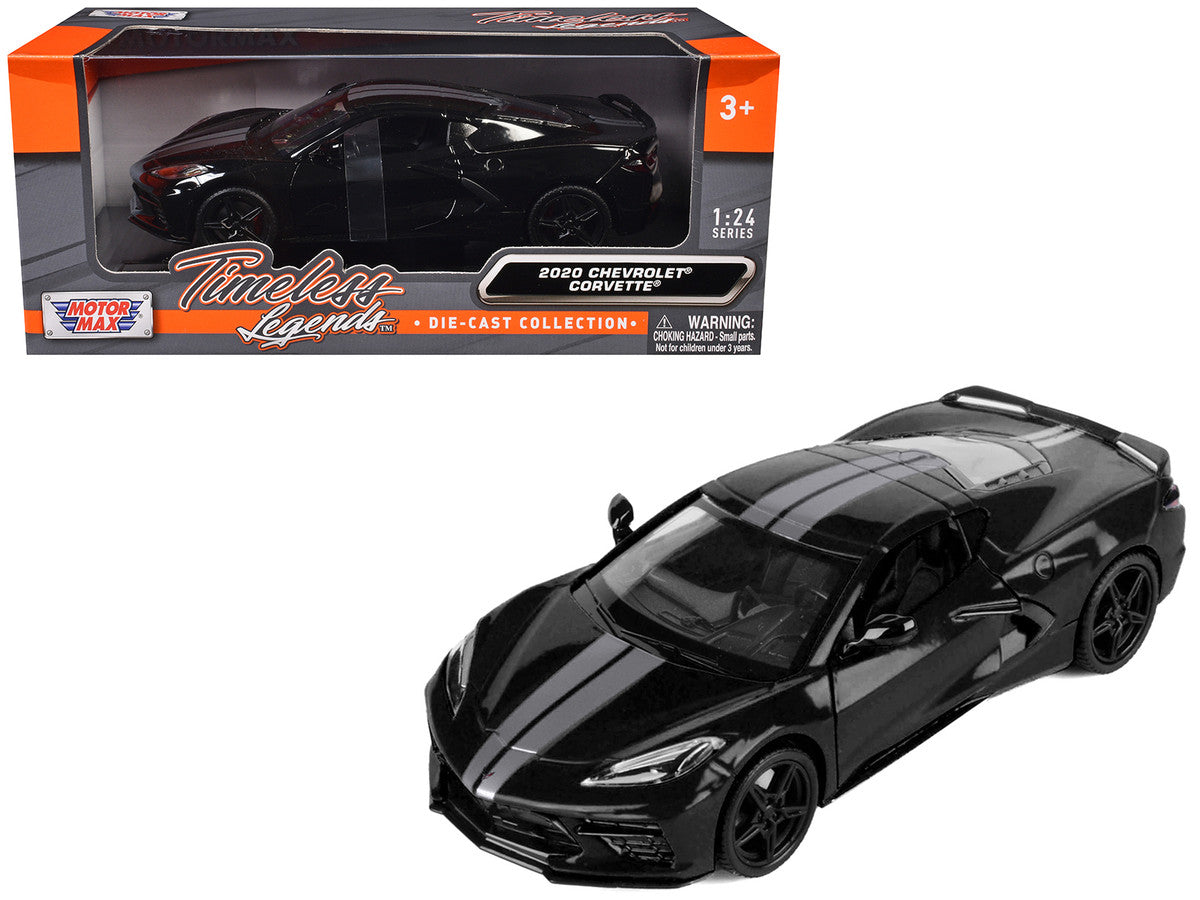 2020 Chevrolet Corvette C8 Stingray Black with Silver Stripes "Timeless Legends" Series 1/24 Diecast Model Car by Motormax-4