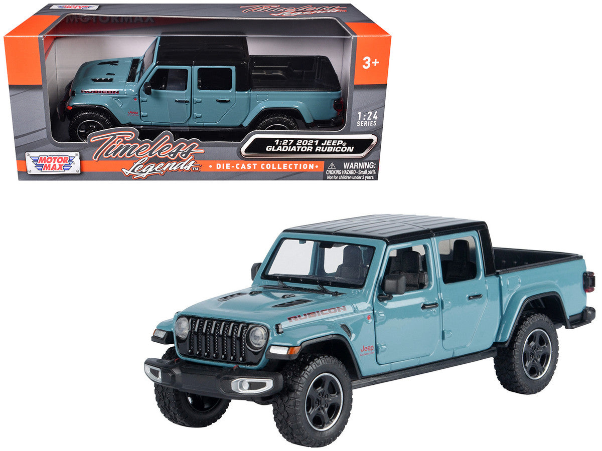 2021 Jeep Gladiator Rubicon (Closed Top) Pickup Truck Blue with Black Top 1/27 Diecast Model Car by Motormax-4