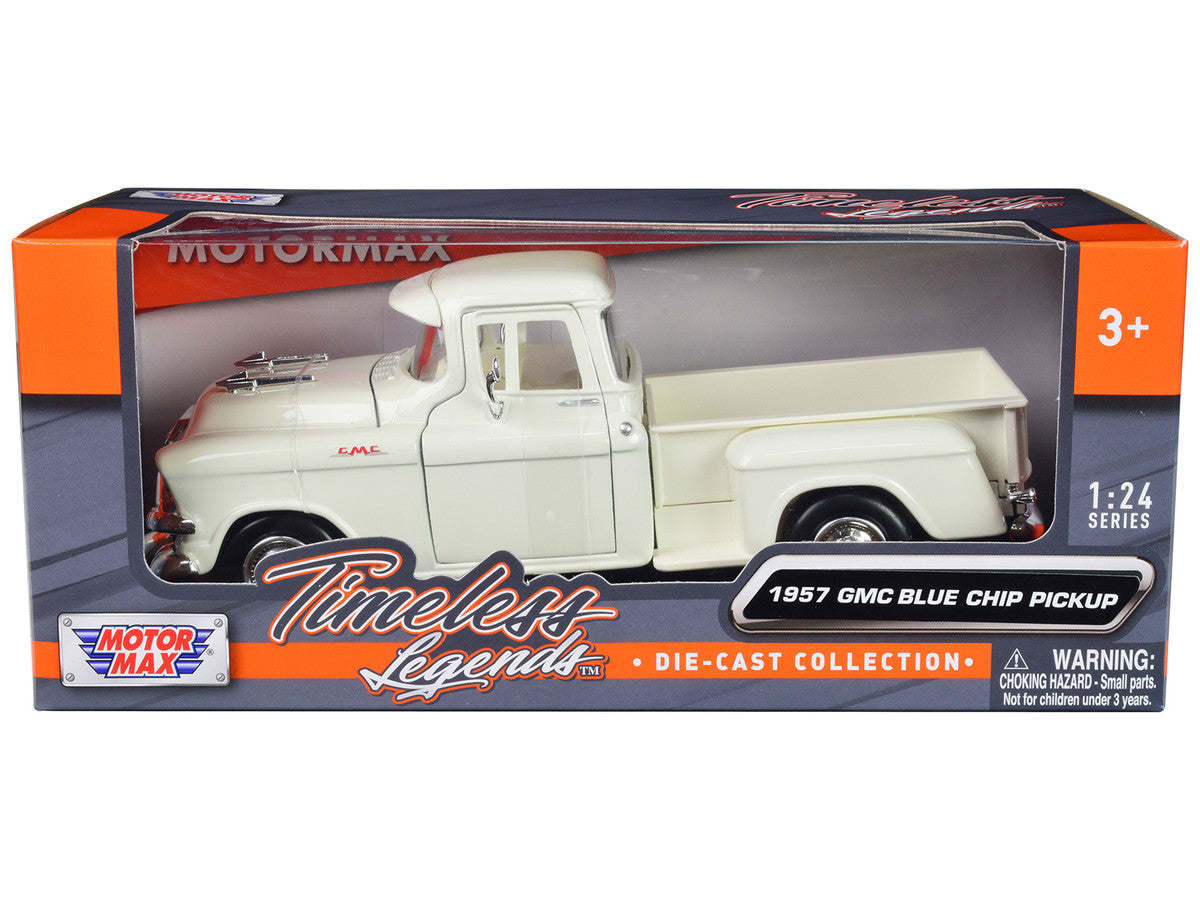 1957 GMC Blue Chip Pickup Truck White "Timeless Legends" Series 1/24 Diecast Model Car by Motormax-0