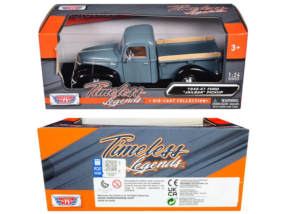 1942-47 Ford "Jailbar" Pickup Truck Blue and Black "Timeless Legends" Series 1/24 Diecast Model Car by Motormax-2