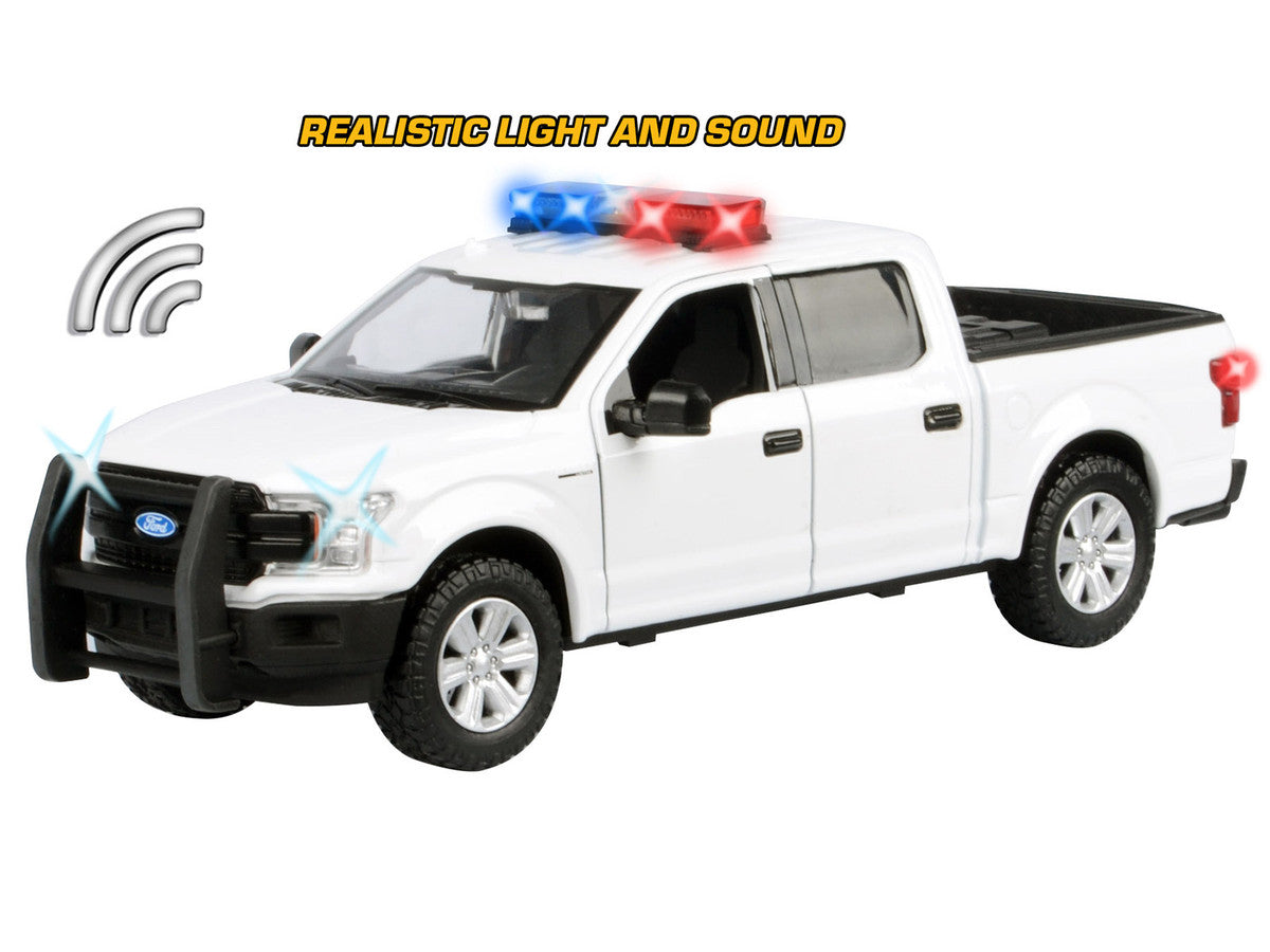 2019 Ford F-150 Lariat Crew Cab Pickup Truck White with Flashing Light Bar and Front and Rear Lights and Sounds 1/27 Diecast Model Car by Motormax-2