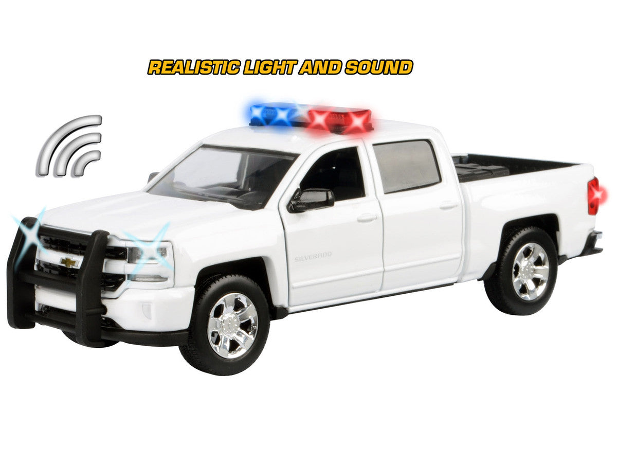 2017 Chevrolet Silverado 1500 LT Z71 Crew Cab Pickup Truck White with Flashing Light Bar and Front and Rear Lights and Sounds 1/27 Diecast Model Car by Motormax-2