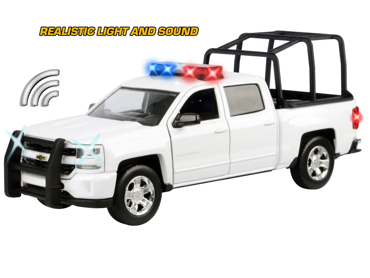 2017 Chevrolet Silverado 1500 LT Z71 Crew Cab Pickup Truck with White with Flashing Light Bar and Front and Rear Lights and Sounds 1/27 Diecast Model Car by Motormax-2