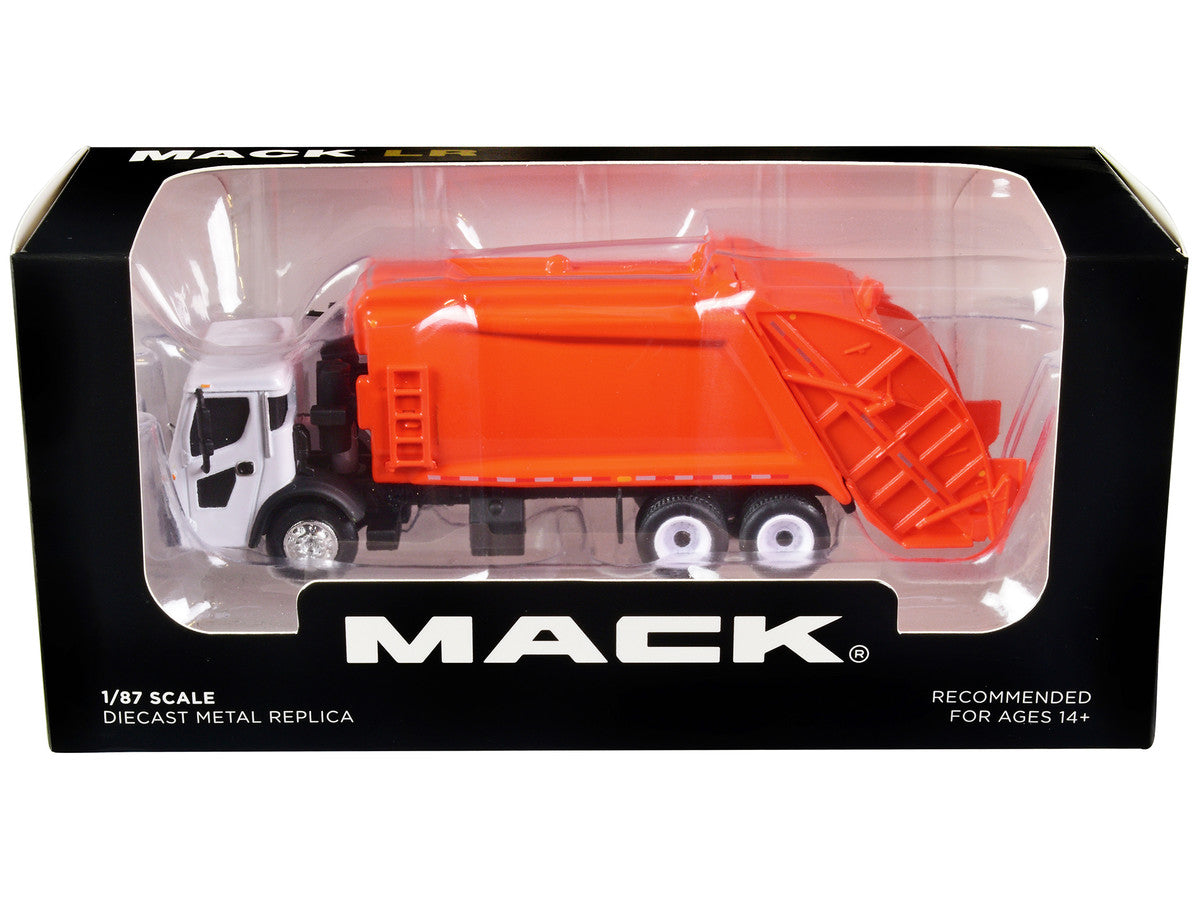 Mack LR with McNeilus Rear Load Refuse Body Orange and White 1/87 (HO) Diecast Model by First Gear-2