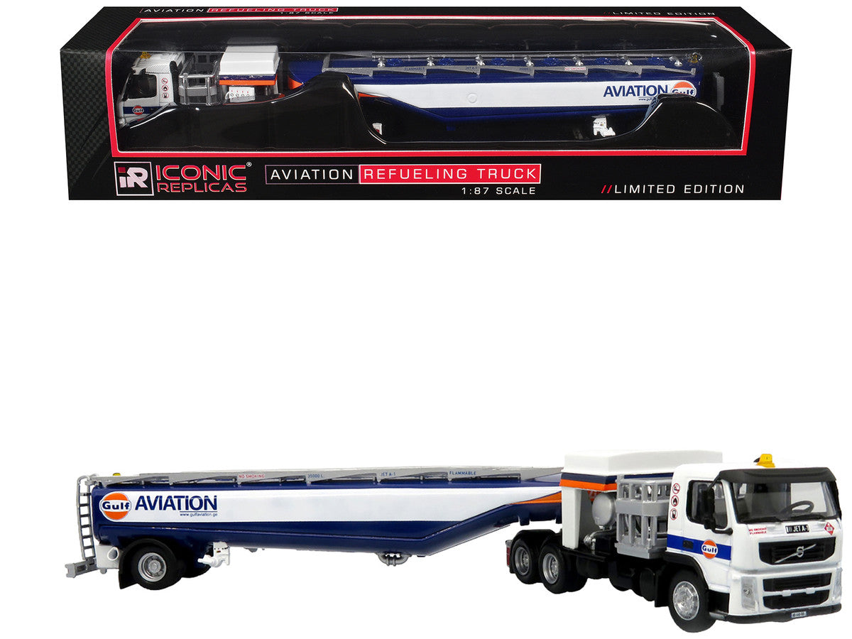 Volvo FM500 with Esterer Aviation Refueling Tanker Truck "Gulf Aviation" White with Blue Stripes Limited Edition 1/87 (HO) Diecast Model by Iconic Replicas-4