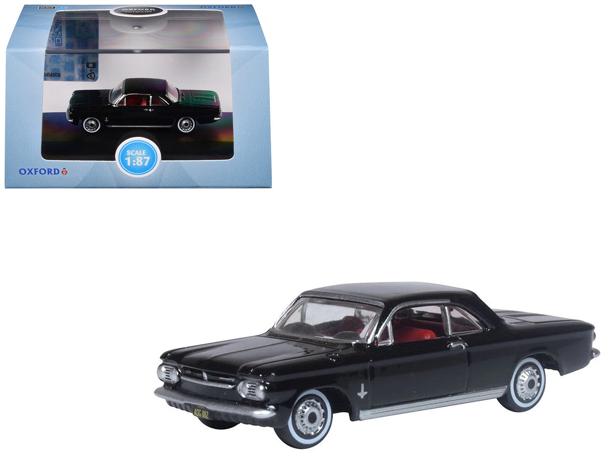 1963 Chevrolet Corvair Coupe Tuxedo Black with Red Interior 1/87 (HO) Scale Diecast Model Car by Oxford Diecast-3