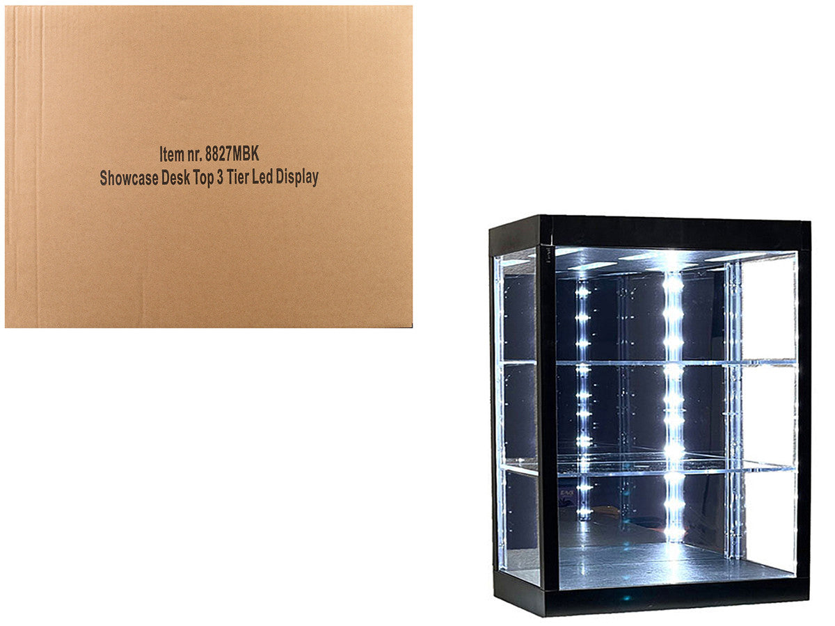 Showcase 3 Tier Display Case with Mirror Back Panel and LED Lights for 1/64-1/18 Scale Models-4