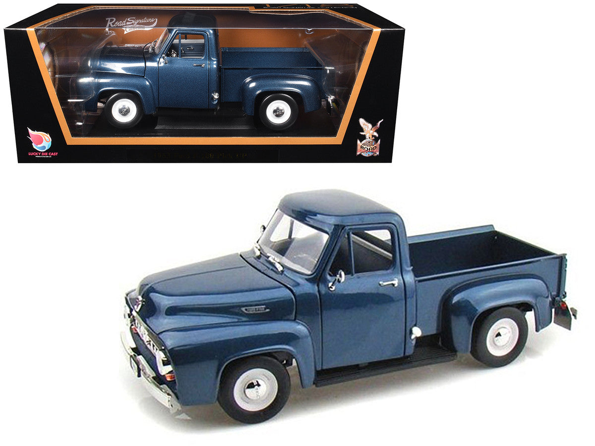 1953 Ford F-100 Pickup Dark Blue 1/18 Diecast Model Car by Road Signature-2