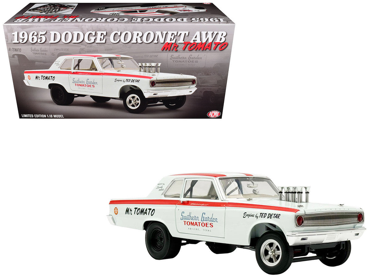 1965 Dodge Coronet AWB "Mr. Tomato" White with Red Stripes Limited Edition to 408 pieces Worldwide 1/18 Diecast Model Car by ACME-3