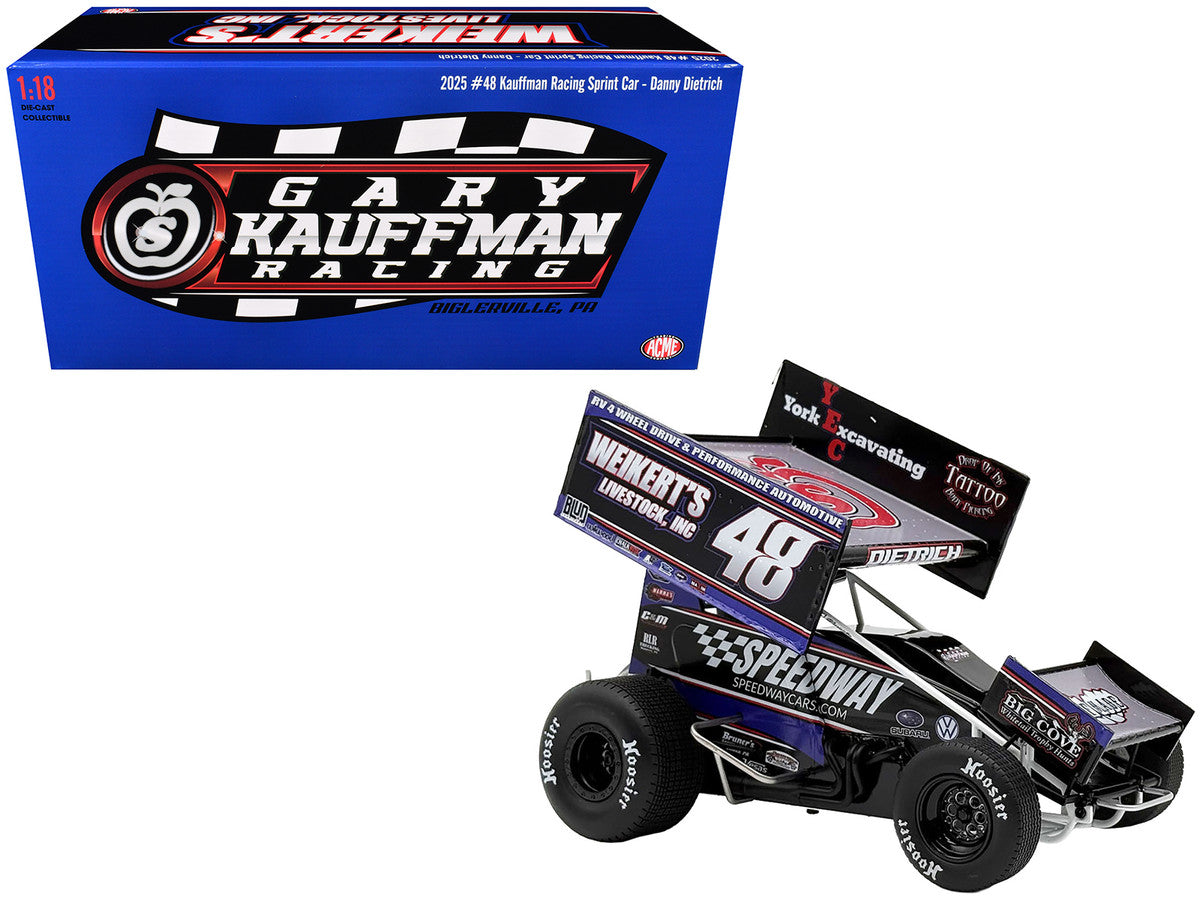 Winged Sprint Car #48 Danny Dietrich "Weikert's Livestock - Speedway Cars" Gary Kauffman Racing (2025) 1/18 Diecast Model Car by ACME-3