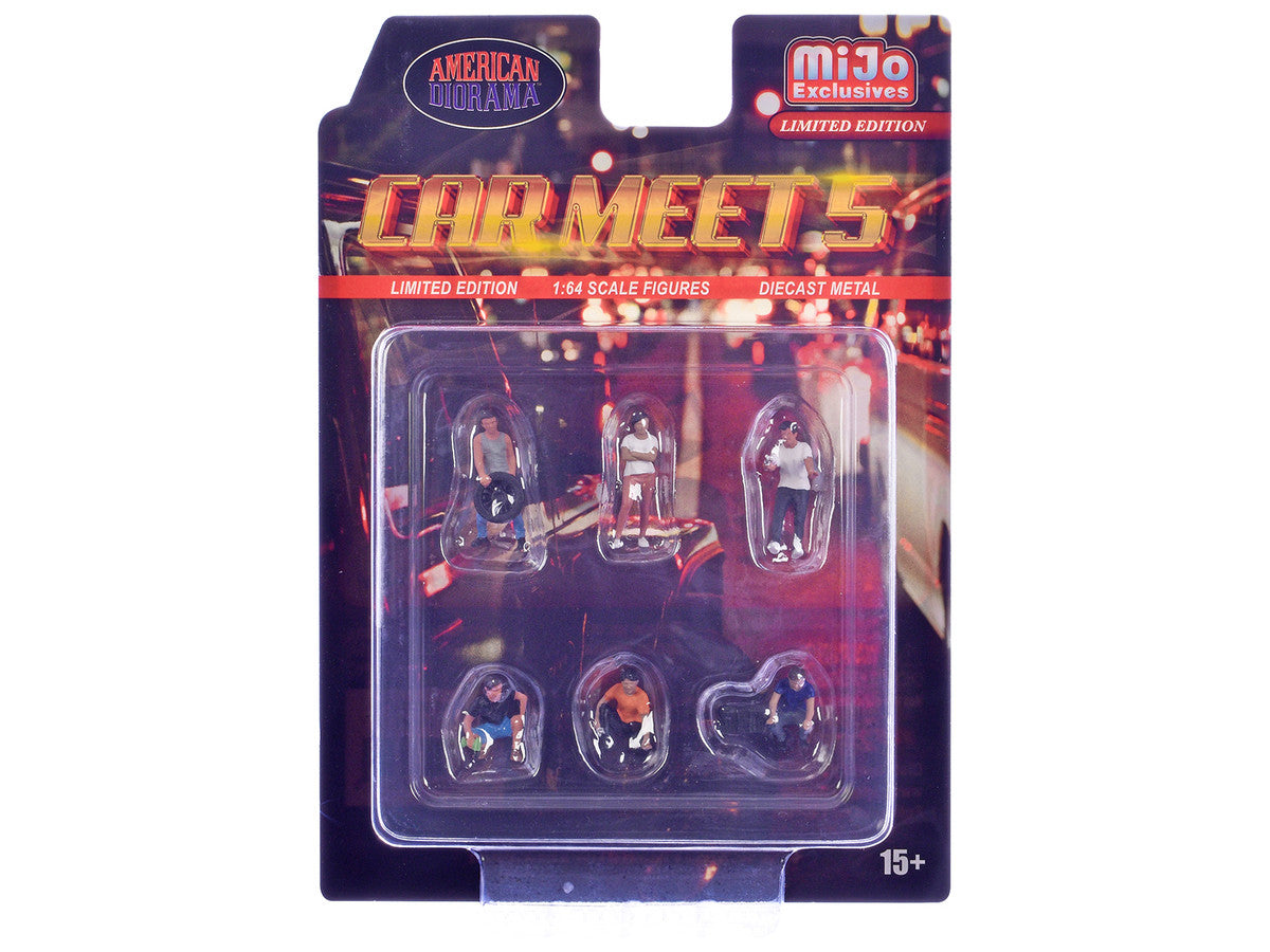 "Car Meet 5" 6 piece Diecast Figure Set Limited Edition for 1/64 Scale Models by American Diorama-2