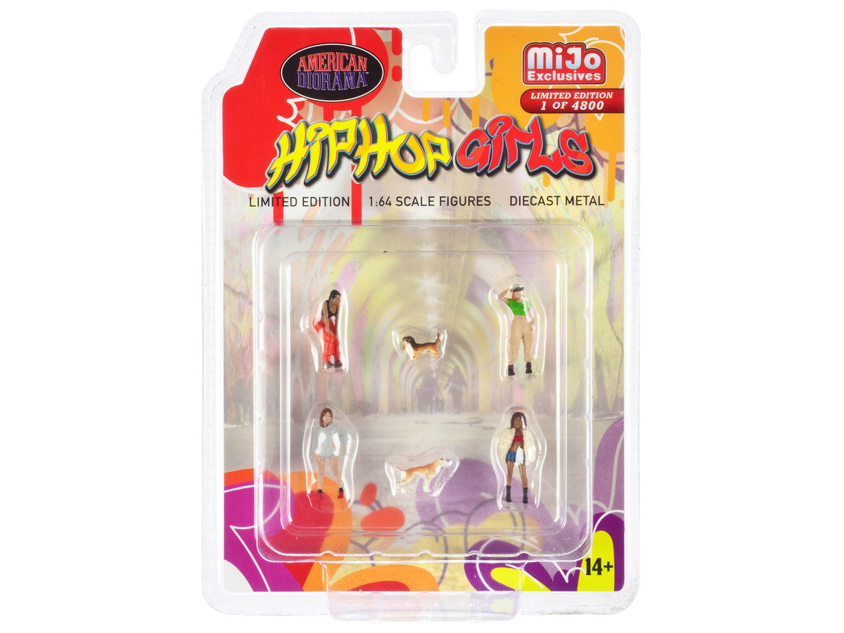 "Hip Hop Girls" 6 piece Diecast Set (4 Women 2 Dog Figures) Limited Edition to 4800 pieces Worldwide 1/64 Scale Models by American Diorama-0