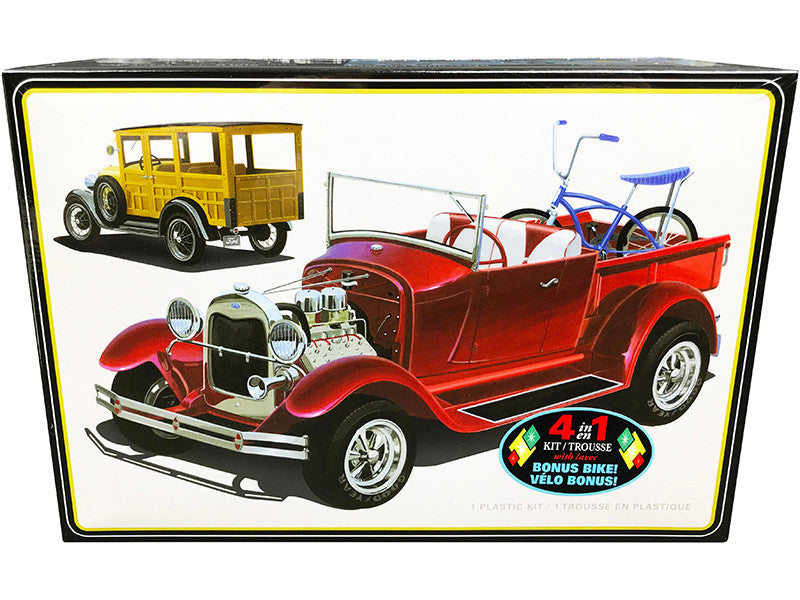 Skill 2 Model Kit 1929 Ford Woody Pickup 4-in-1 Kit with Bike 1/25 Scale Model by AMT-0