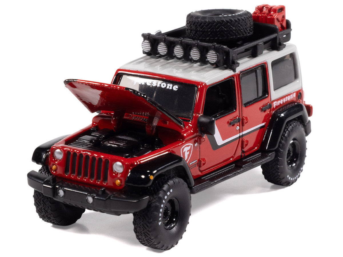 2018 Jeep Wrangler JK Unlimited Sport "Firestone Field Agent" Red with Graphics and Gray Top with Roof Rack "Big Country Collectibles" 2025 Series 1/64 Diecast Model Car by Auto World-2