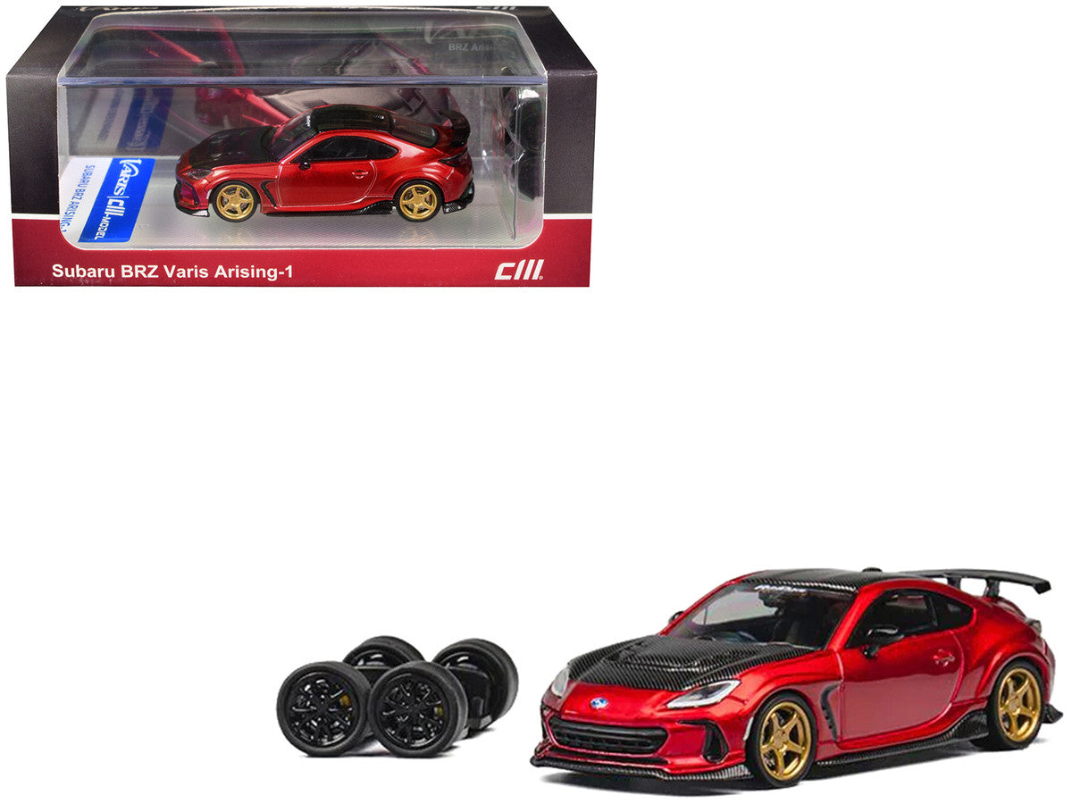 Subaru BRZ Varis Arising-1 RHD (Right Hand Drive) Red Metallic with Carbon Hood and Top and Extra Wheels 1/64 Diecast Model Car by CM Model-3