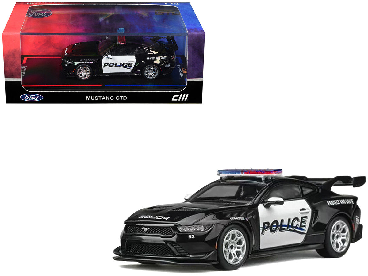 Ford Mustang GTD "Police" Black and White 1/64 Diecast Model Car by CM Models-3