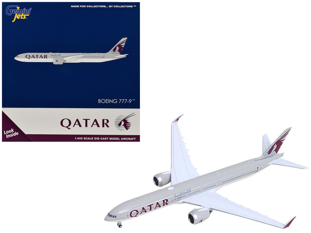 Boeing 777-9 Commercial Aircraft "Qatar Airways" (A7-BKA) Gray with Dark Red Tail Graphics 1/400 Diecast Model GeminiJets-4