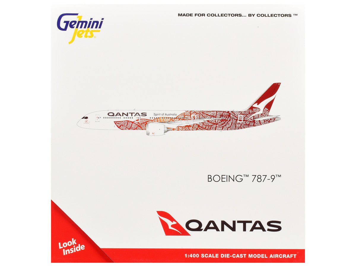 Boeing 787-9 Commercial Aircraft "Qantas - Yam Dreaming" (VH-ZND) White with Red Graphics 1/400 Diecast Model Airplane by GeminiJets-2