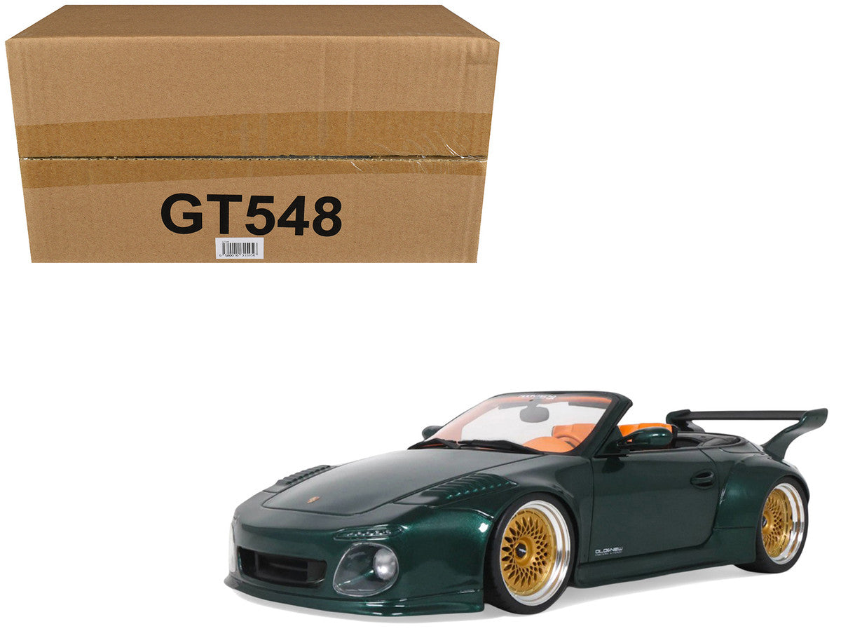 2024 Porsche 911 (997) Old & New Tokyo Auto Salon Cabriolet Dark Green Metallic with Orange Interior 1/18 Model Car by GT Spirit-4