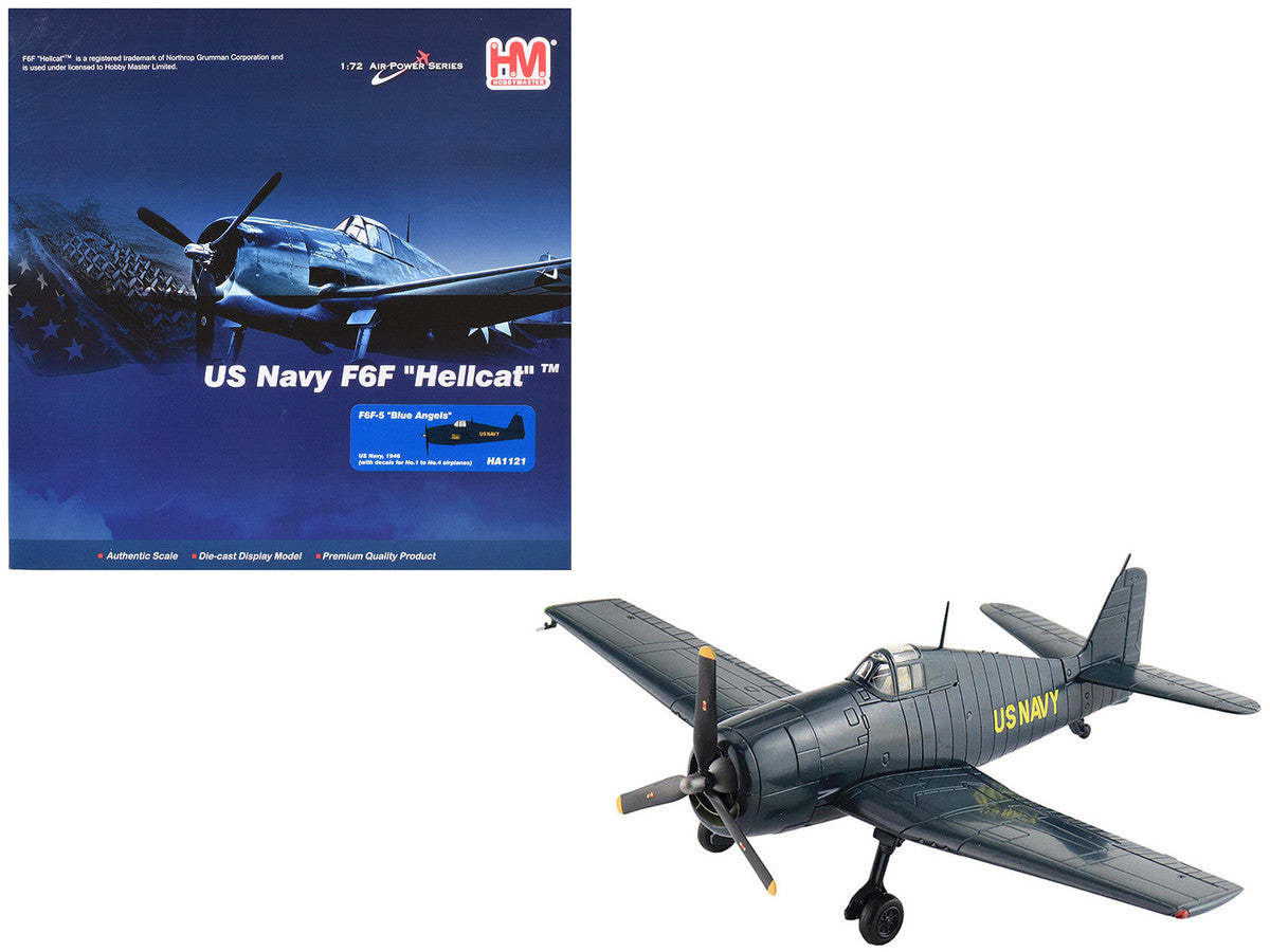 Grumman F6F-5 Hellcat Fighter Aircraft "Blue Angels #1-4 Decals" (1946) United States Navy "Air Power Series" 1/72 Diecast Model by Hobby Master-3