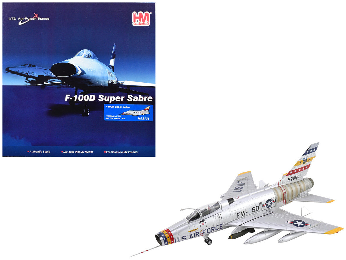 North American F-100D Super Sabre Fighter Aircraft "FW-871 81st TFS 50th TFW France" (1958) United States Air Force "Air Power Series" 1/72 Diecast Model by Hobby Master-4