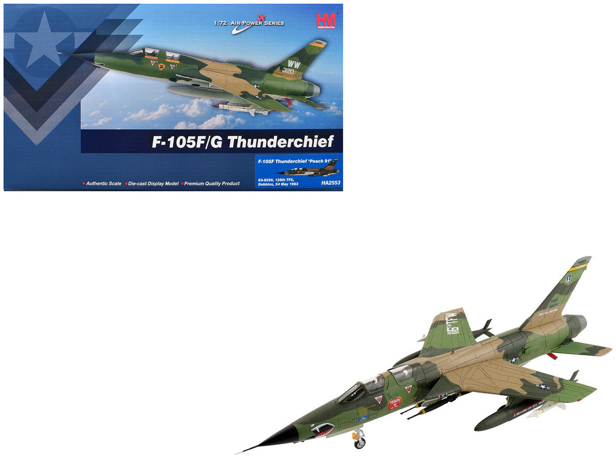 Republic F-105F Thunderchief Fighter-Bomber Aircraft "63-8299 Peach 91 128th Tactical Fighter Squadron Georgia ANG Dobbins Air Reserve Base" United States Air Force "Air Power Series" 1/72 Diecast Model by Hobby Master-4