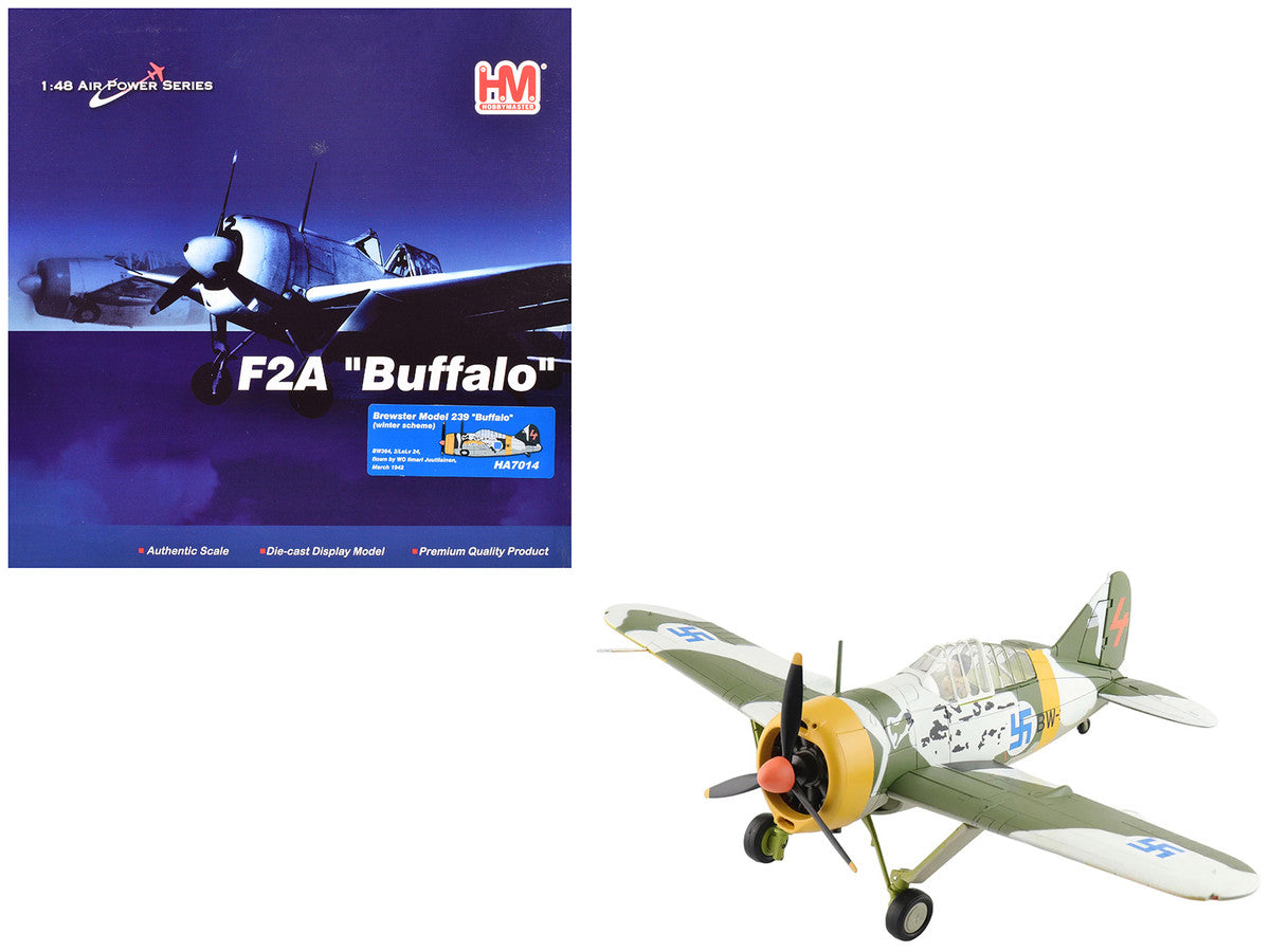 Brewster F2A Model 239 "Buffalo" Fighter Aircraft "BW364 LeLv 24 flown by Warrant Officer Ilmari Juutilainen" (1942) Finnish Air Force "Air Power Series" 1/48 Diecast Model by Hobby Master-4