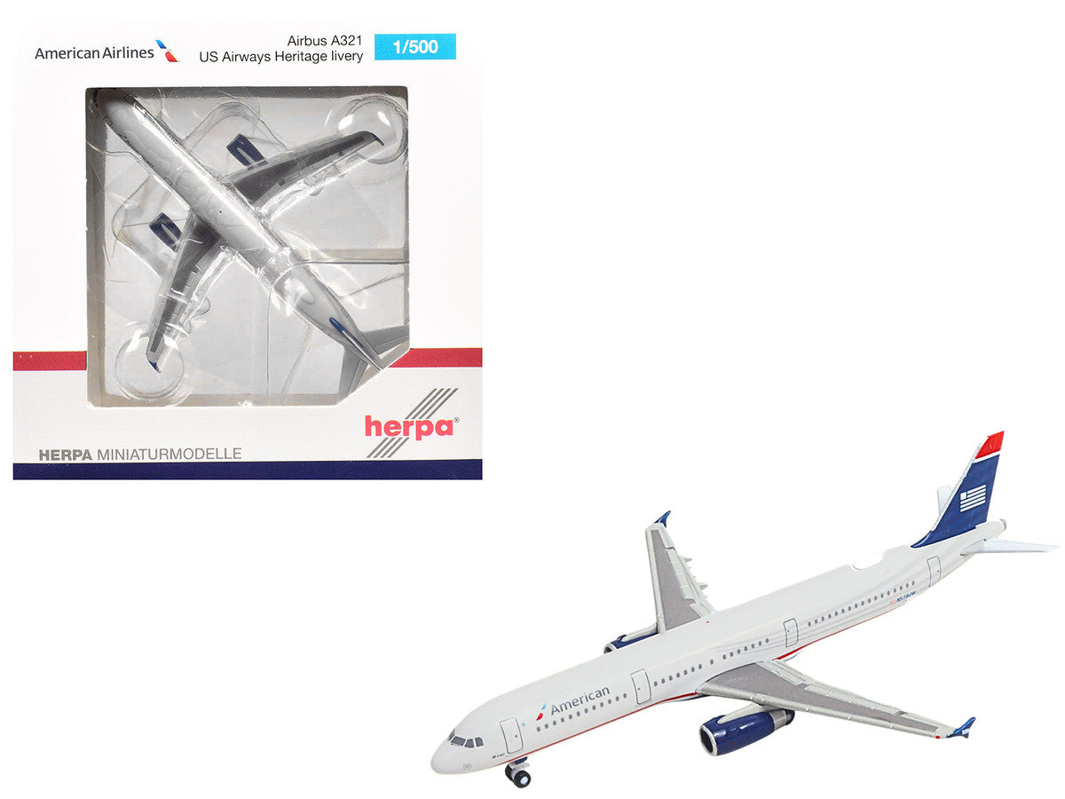 Airbus A321 Commercial Aircraft "American Airlines" (N578UW) Gray with Blue Tail 1/500 Diecast Model by Herpa-3