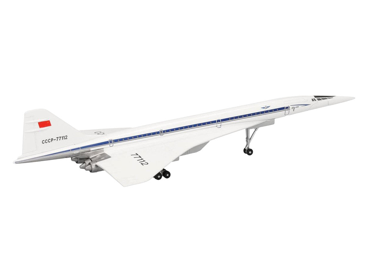 Tupolev Tu-144D Commercial Aircraft "Aeroflt - Technik Museum Sinsheim" (CCCP-77112) White with Blue Stripes 1/400 Diecast Model Airplane by Herpa-3