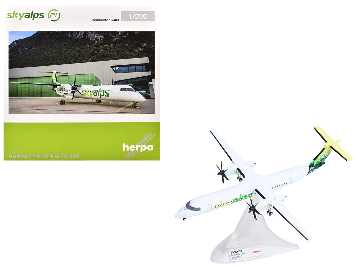 Bombardier Q400 Commercial Aircraft "Sky Alps" (9H-PAUL) White with Green Tail Graphics 1/200 Diecast Model by Herpa-3