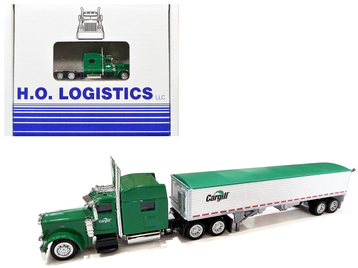 Peterbilt 389 Truck Tractor with Sleeper Cab "Cargill" Green and Covered Grain Trailer White with Green Tarp Combo Set 1/87 (HO) Plastic Model Car by HO Logistics-2
