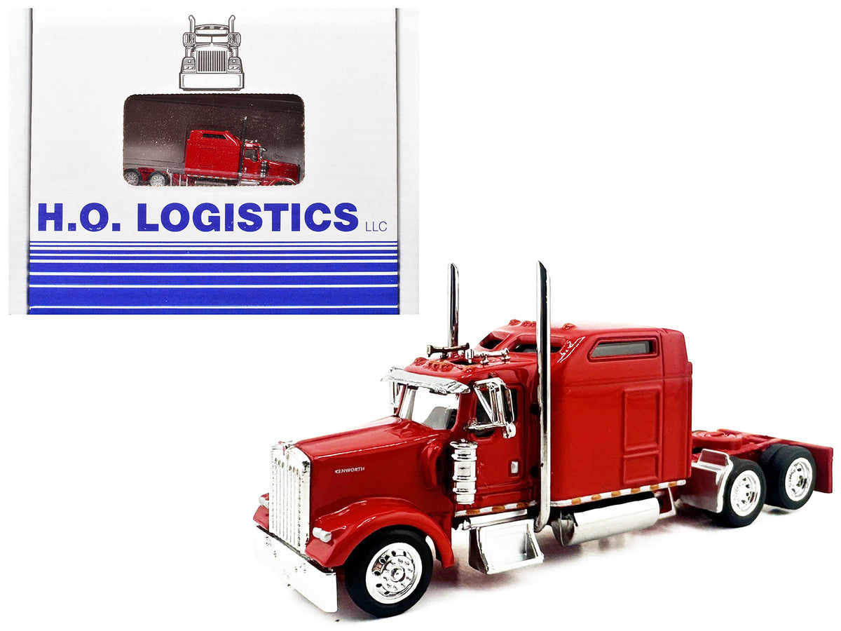 Kenworth W900L Truck Tractor with Sleeper Cab Red and Covered Grain Trailer White with Red Tarp Combo Set 1/87 (HO) Plastic Model Car by HO Logistics-3