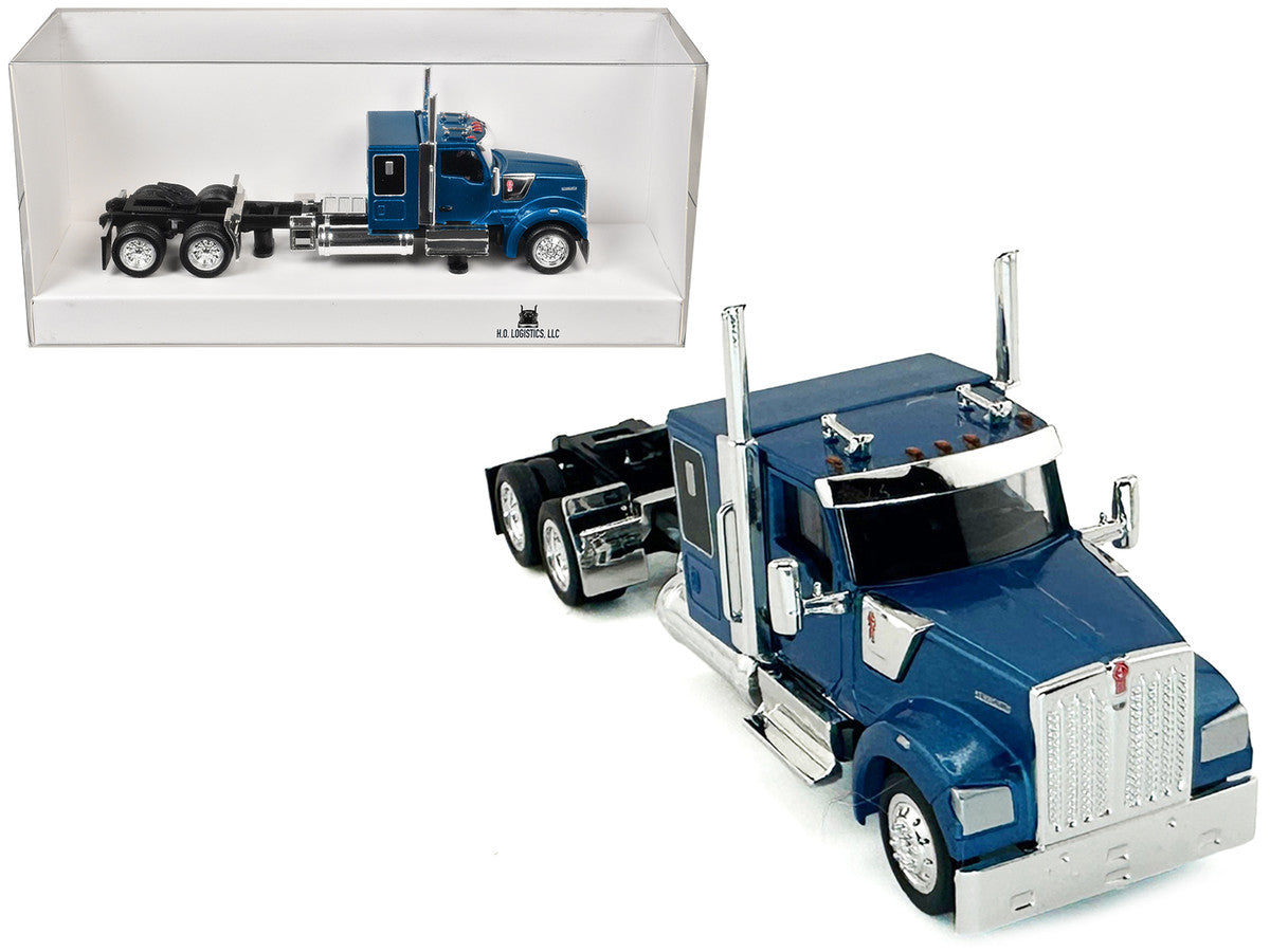 Kenworth W990 with Flat Top Sleeper Cab Blue Metallic 1/87 (HO) Plastic Model Car by HO Logistics-2