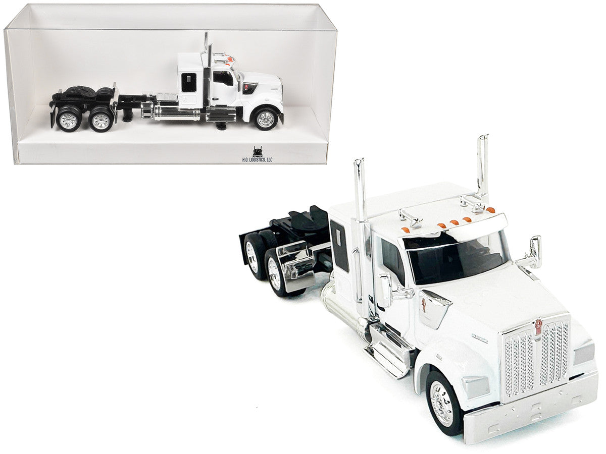 Kenworth W990 with Flat Top Sleeper Cab White 1/87 (HO) Plastic Model Car by HO Logistics-2