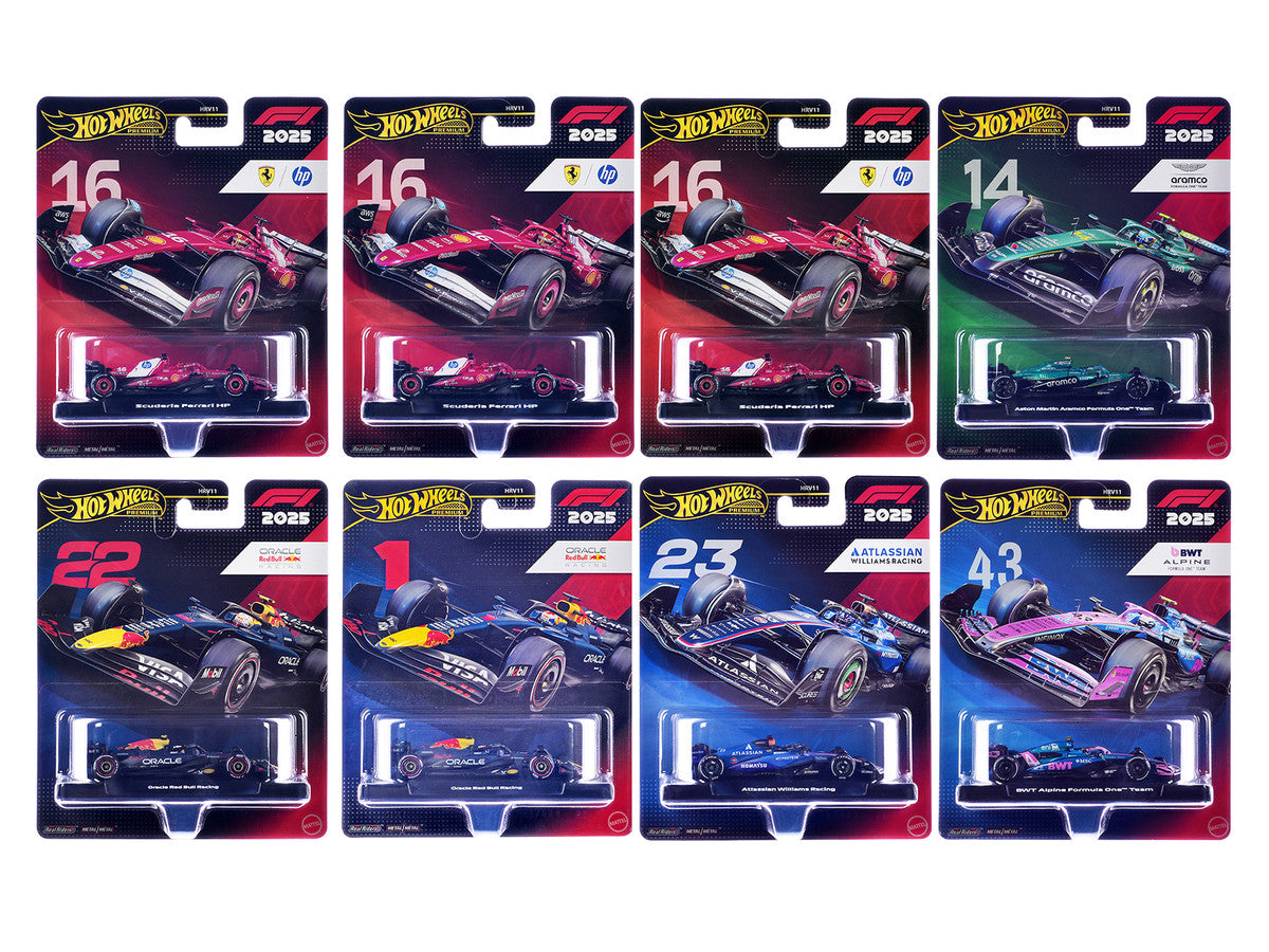 "Formula 1 Racing" 8 piece Set M "Premium Series" Diecast Model Car by Hot Wheels-1