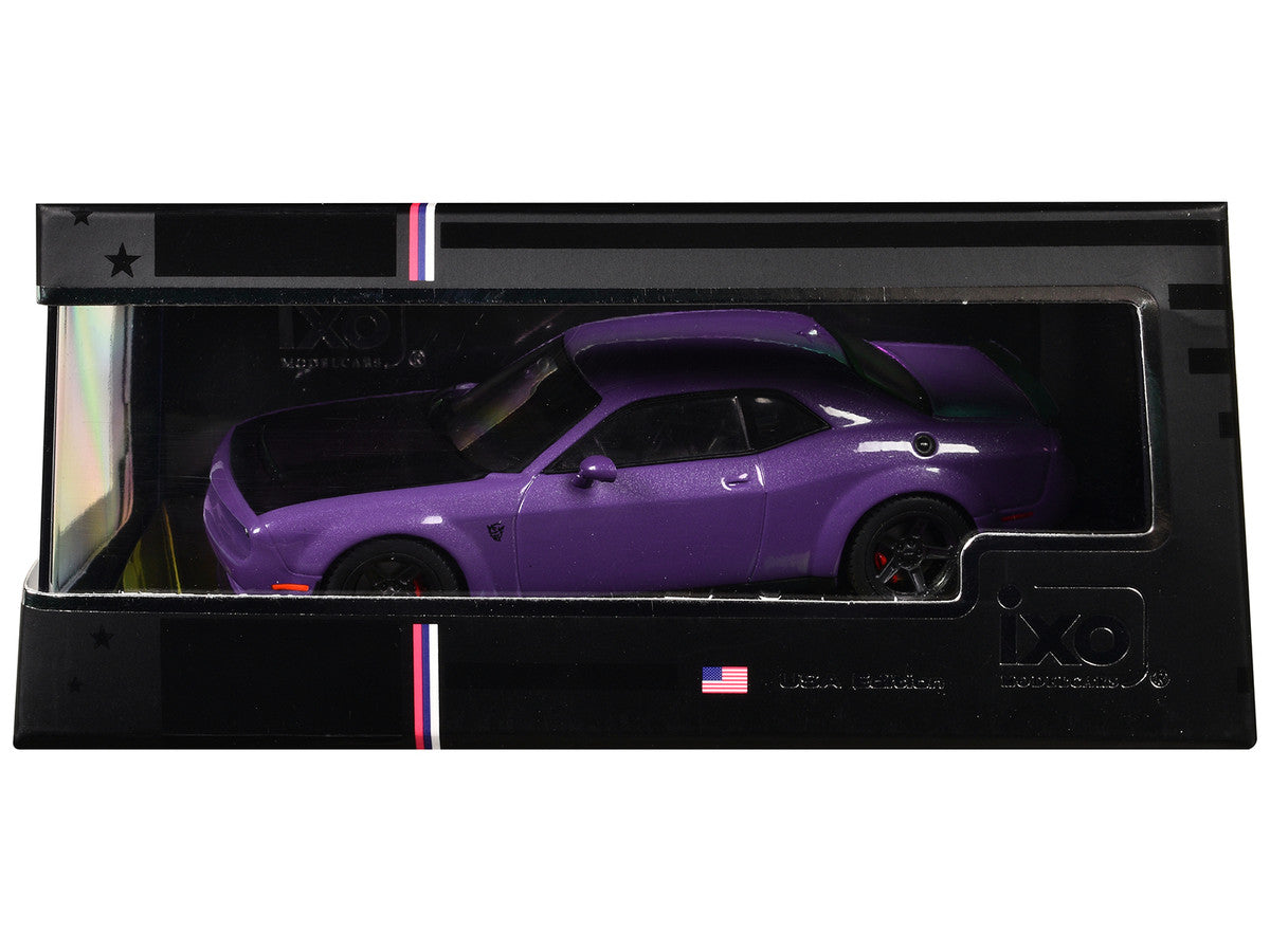 2018 Dodge Challenger SRT Demon Plum Crazy Metallic with Matt Black Hood 1/43 Diecast Model Car by IXO Models-2