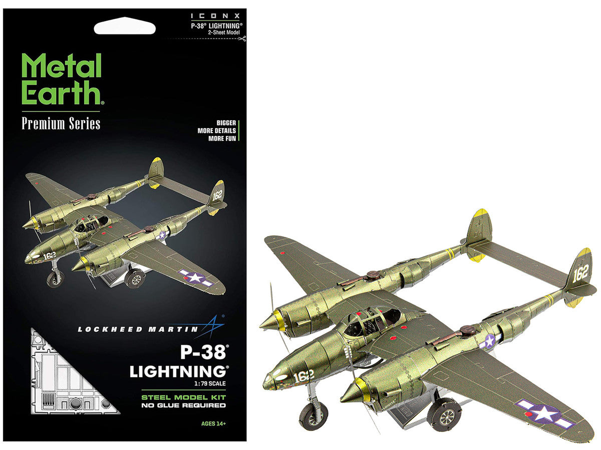 Model Kit Lockheed Martin P-38 Lightning Fighter Aircraft "#162" United States Army Air Forces (Challenging Difficulty) Model by Metal Earth-4