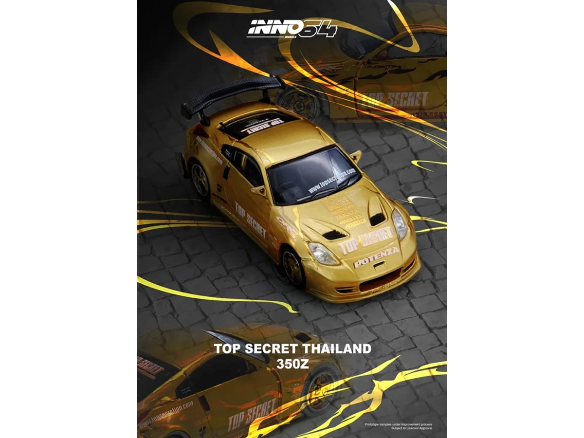 Nissan "Top Secret Thailand" 350Z RHD (Right Hand Drive) Gold Metallic with Graphics 1/64 Diecast Model Car by Inno Models-4