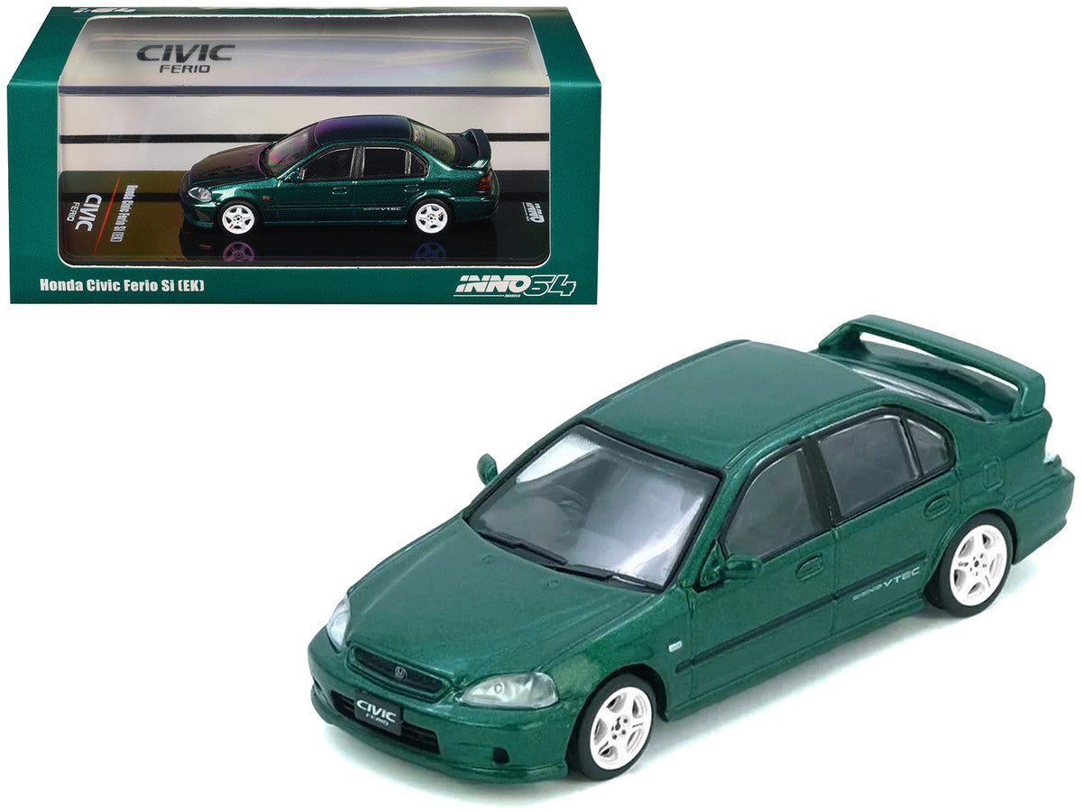 Honda Civic Ferio Si (EK) RHD (Right Hand Drive) Green Metallic 1/64 Diecast Model Car by Inno Models-3