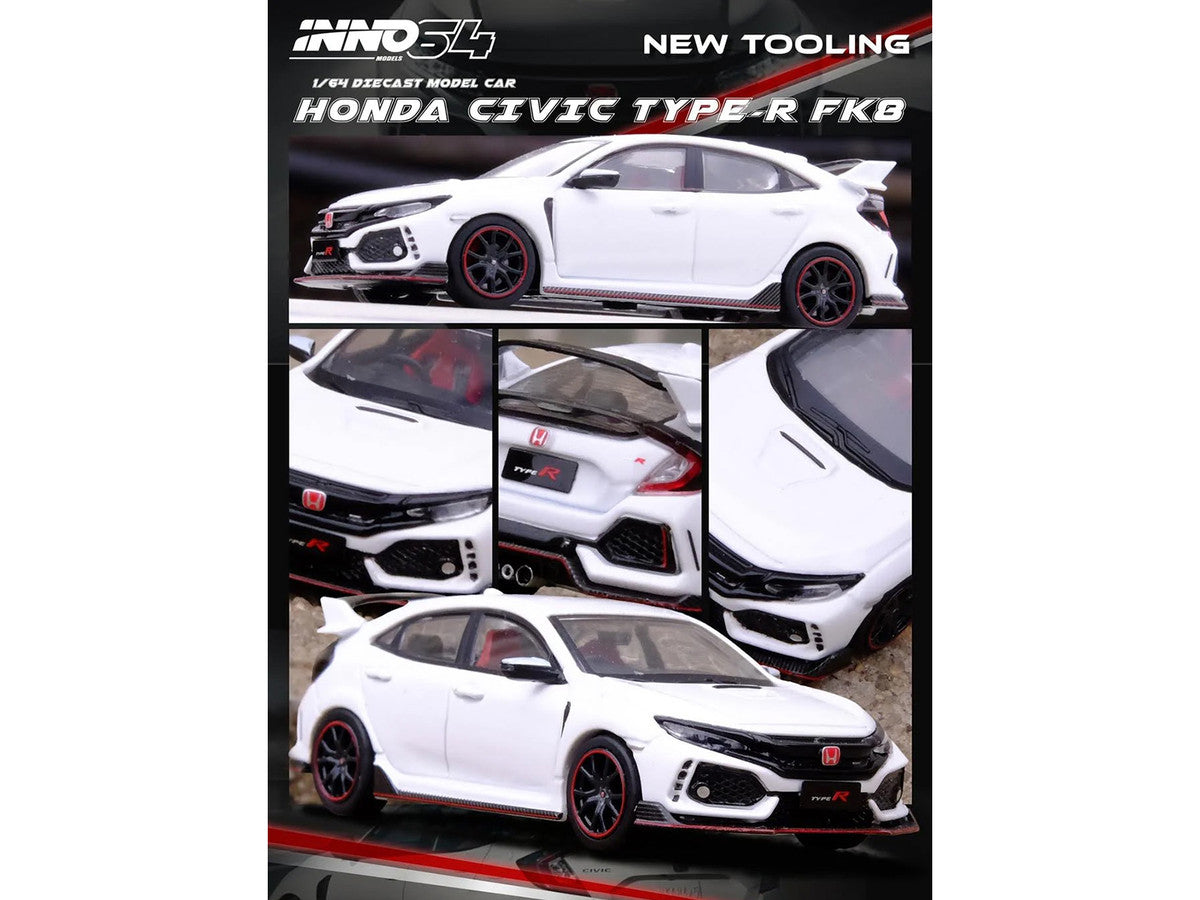 Honda Civic Type R (FK8) RHD (Right Hand Drive) White 1/64 Diecast Model Car by Inno Models-3