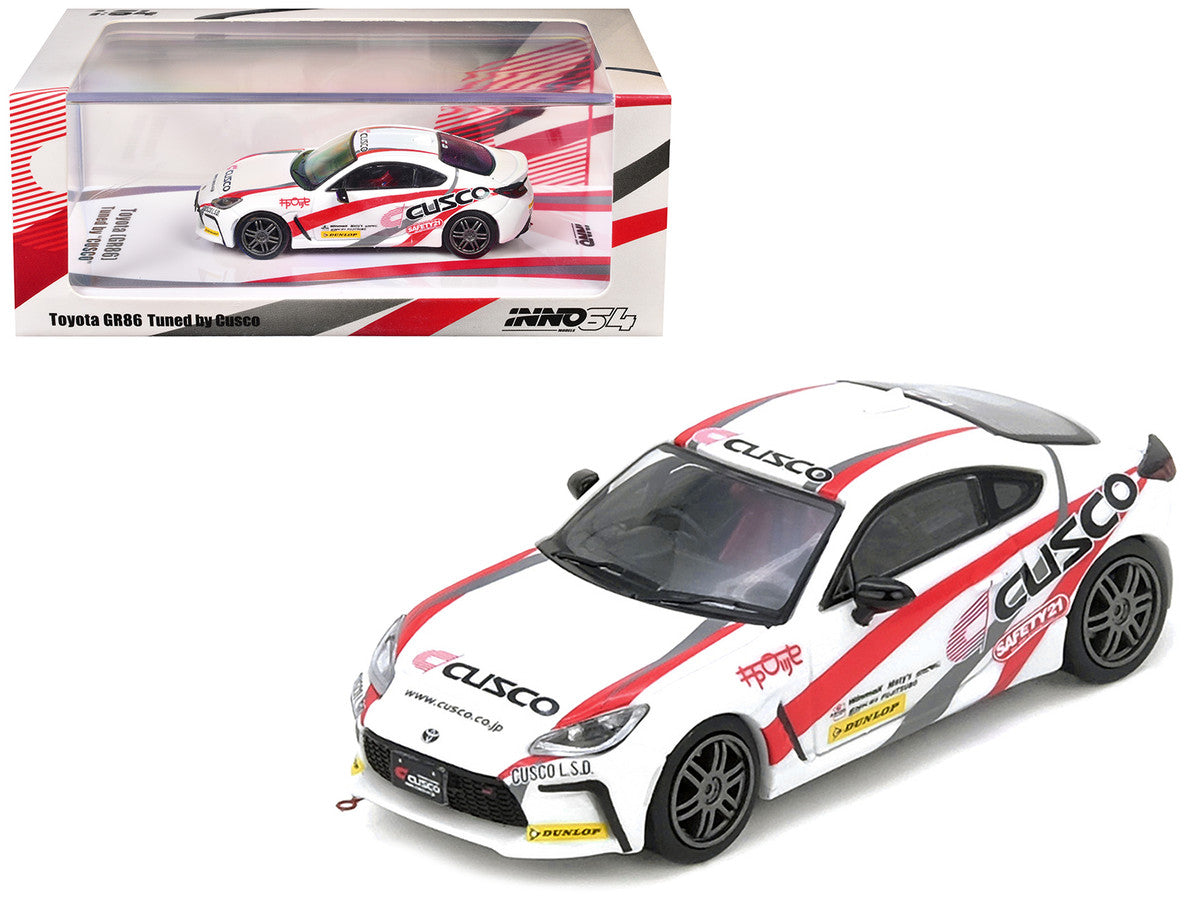 Toyota GR86 Tuned by "CUSCO" RHD (Right Hand Drive) White with Red and Gray Stripes 1/64 Diecast Model Car by Inno Models-3
