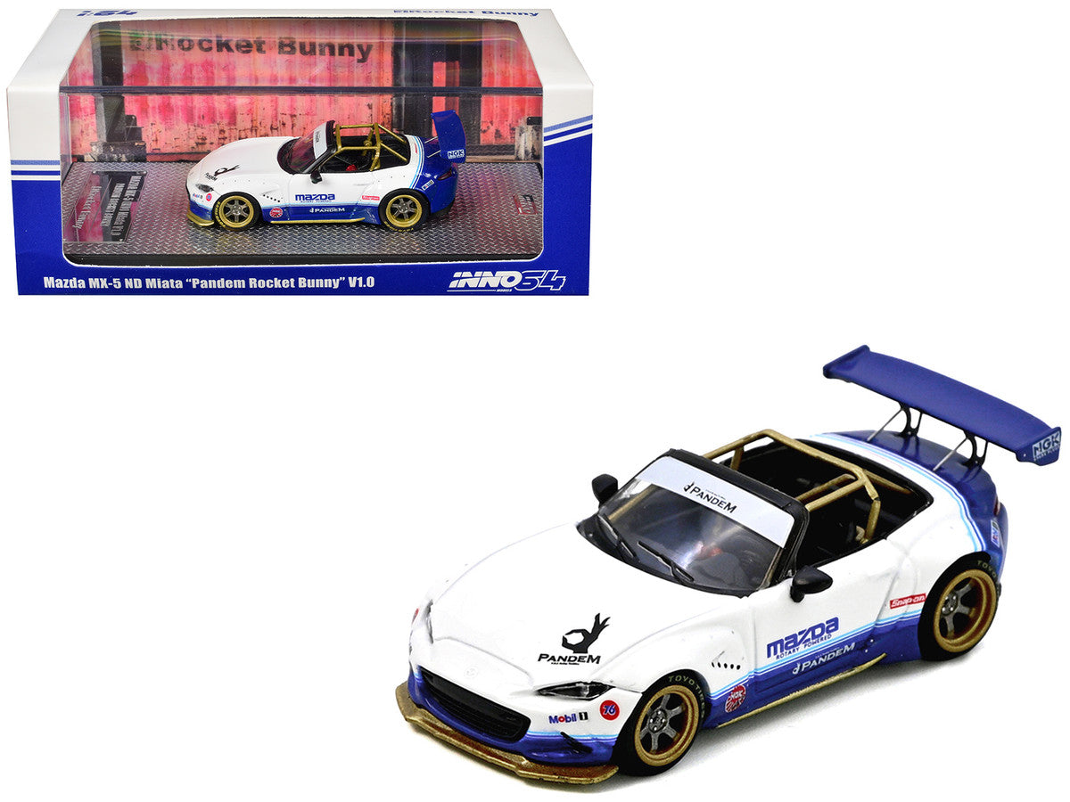 Mazda MX-5 ND Miata "Pandem Rocket Bunny" V1.0 White and Blue 1/64 Diecast Model Car by Inno Models-4