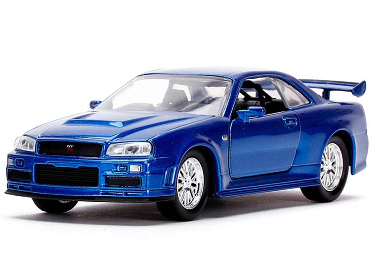 Brian's Nissan Skyline GT-R (BNR34) Silver with Blue Stripes and Nissan GT-R (BNR34) Blue Metallic Set of 2 pieces "25 Years of Fast & Furious" Series 1/32 Diecast Model Cars by Jada-3