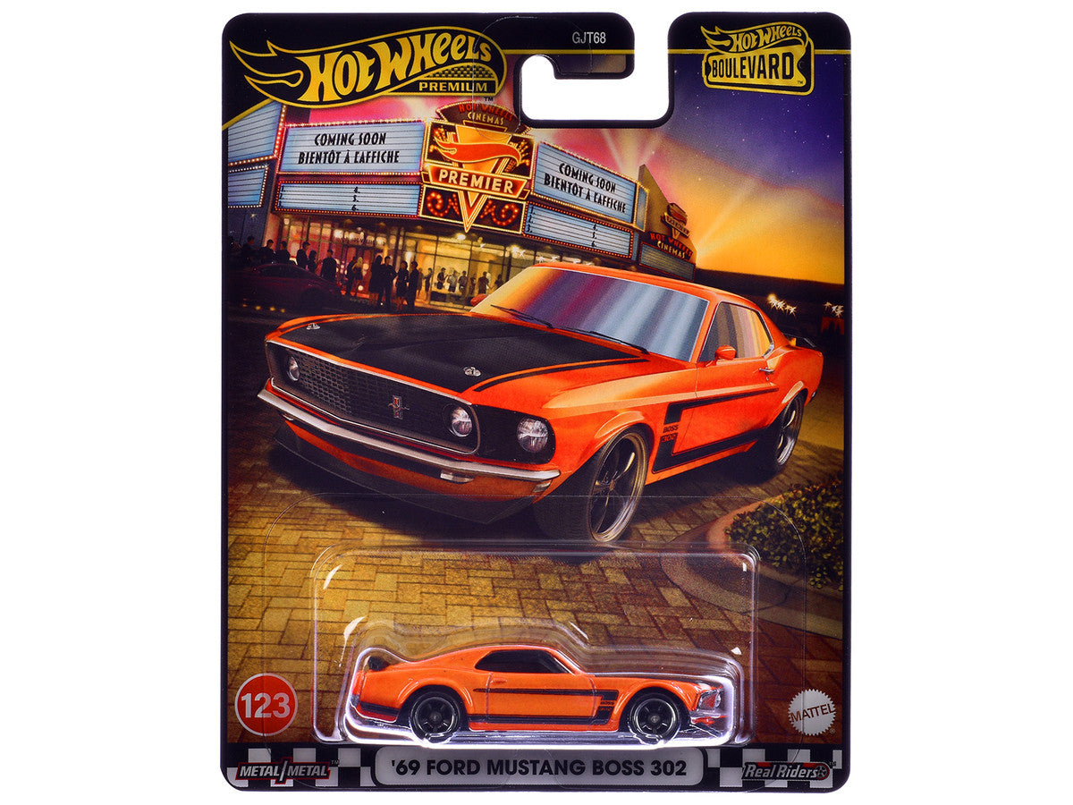 1969 Ford Mustang Boss 302 Orange with Black Stripes and Hood "Boulevard" Series Diecast Model Car by Hot Wheels-2