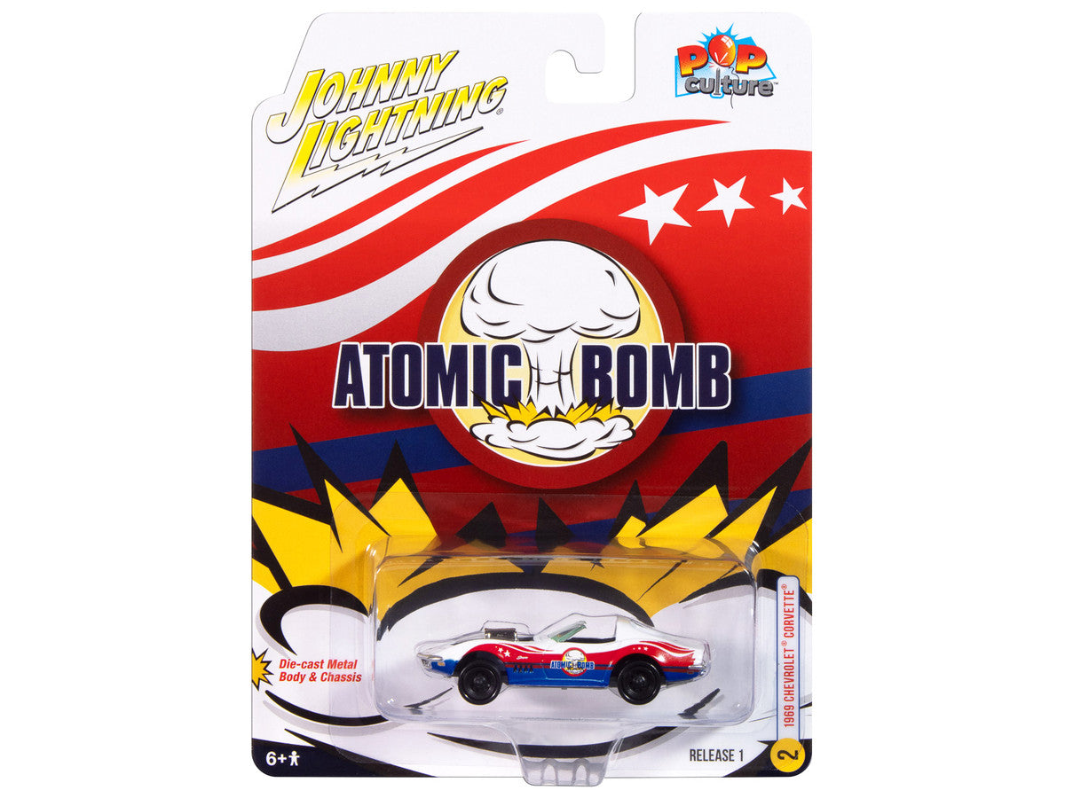 1969 Chevrolet Corvette "Atomic Bomb" White with Red and Blue Graphics "Stuntman Mike's Ride Along Racing" "Pop Culture" 2025 Release 1 1/64 Diecast Model Car by Johnny Lightning-2