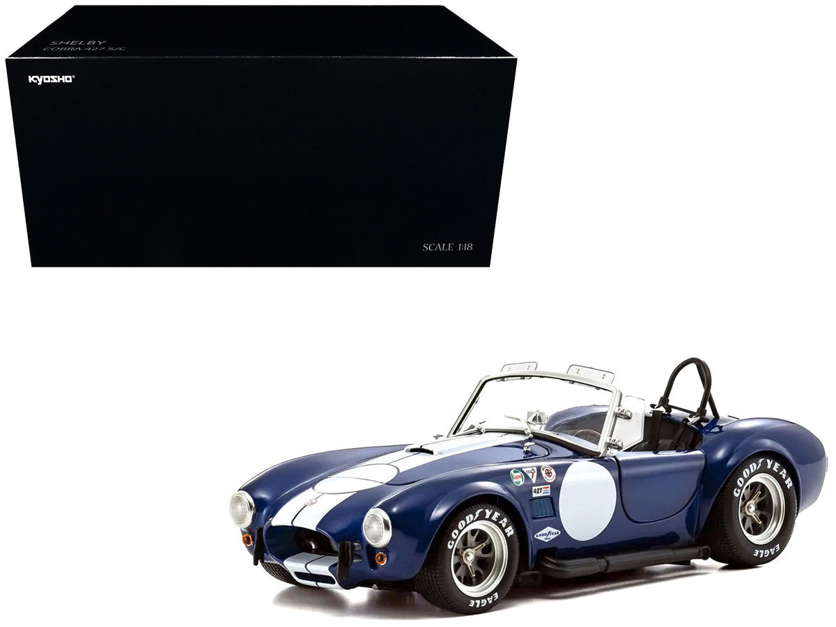 Shelby Cobra 427 S/C Blue with White Stripes and Race Graphics 1/18 Diecast Model Car by Kyosho-4