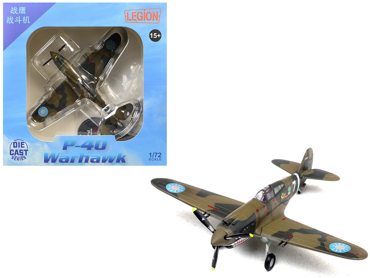 Curtiss P-40B/C Warhawk Fighter Aircraft "White 7 1st Squadron Flying Tigers Chinese Air Force" (1942) 1st American Volunteer Group 1/72 Diecast Model Airplane by Legion-4